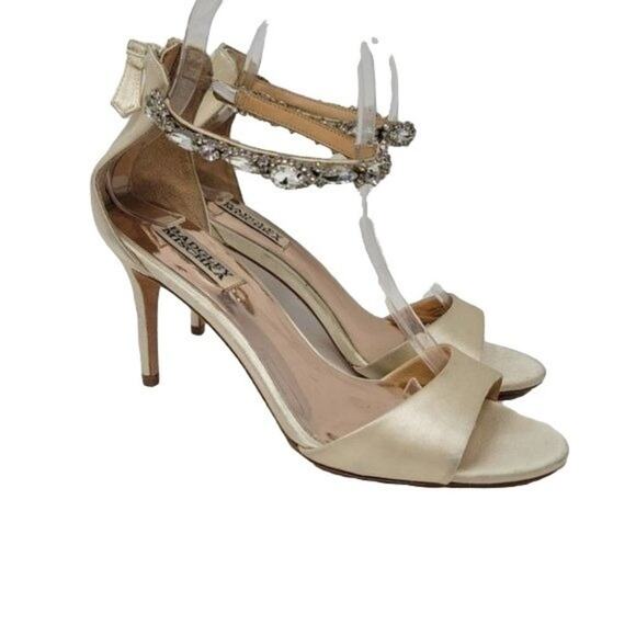 Badgley Mischka Rhinestone Embellished OPen Toe Ankle Strap Heels Size 8 - Picture 1 of 9